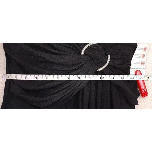 Ieena Mac Duggal 26890 Black V Neck Sleeveless Ruched Maxi Dress Side Slit Sz 6